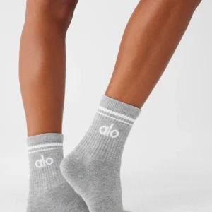 Chaussette unisexe mi-mollet rétro Gris 6 Chaussette unisexe mi-mollet rétro Gris – Image 2